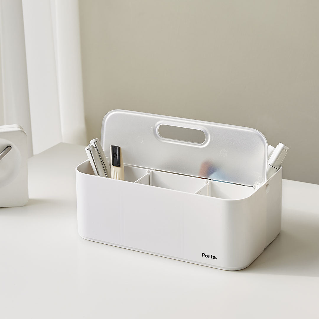 Litem | Portable |Stackable |Organizer with Lid and Adjustable Compartments | White Transparent