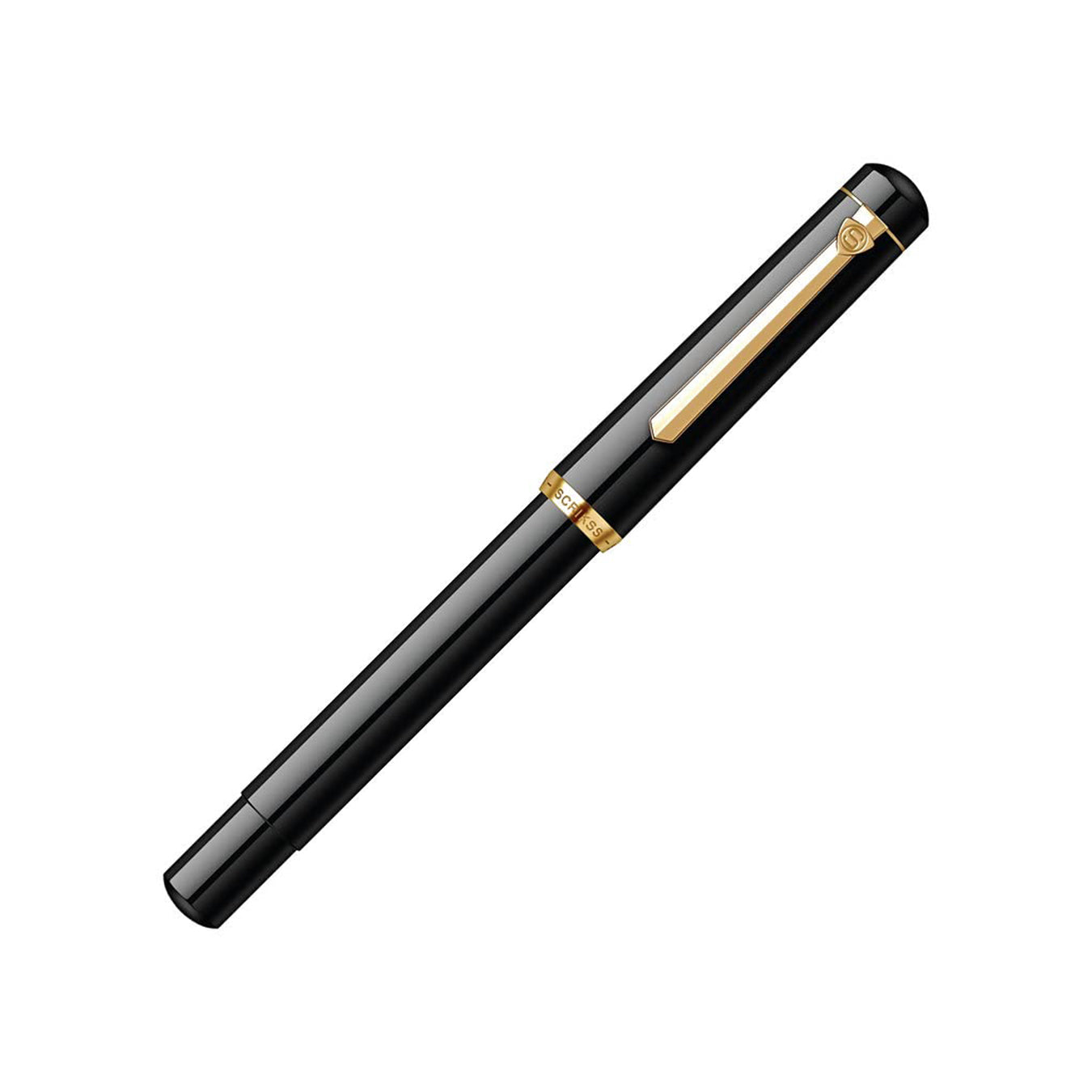 Scrikss 419 Medium Nib Fountain Pen in Black GT on a white background