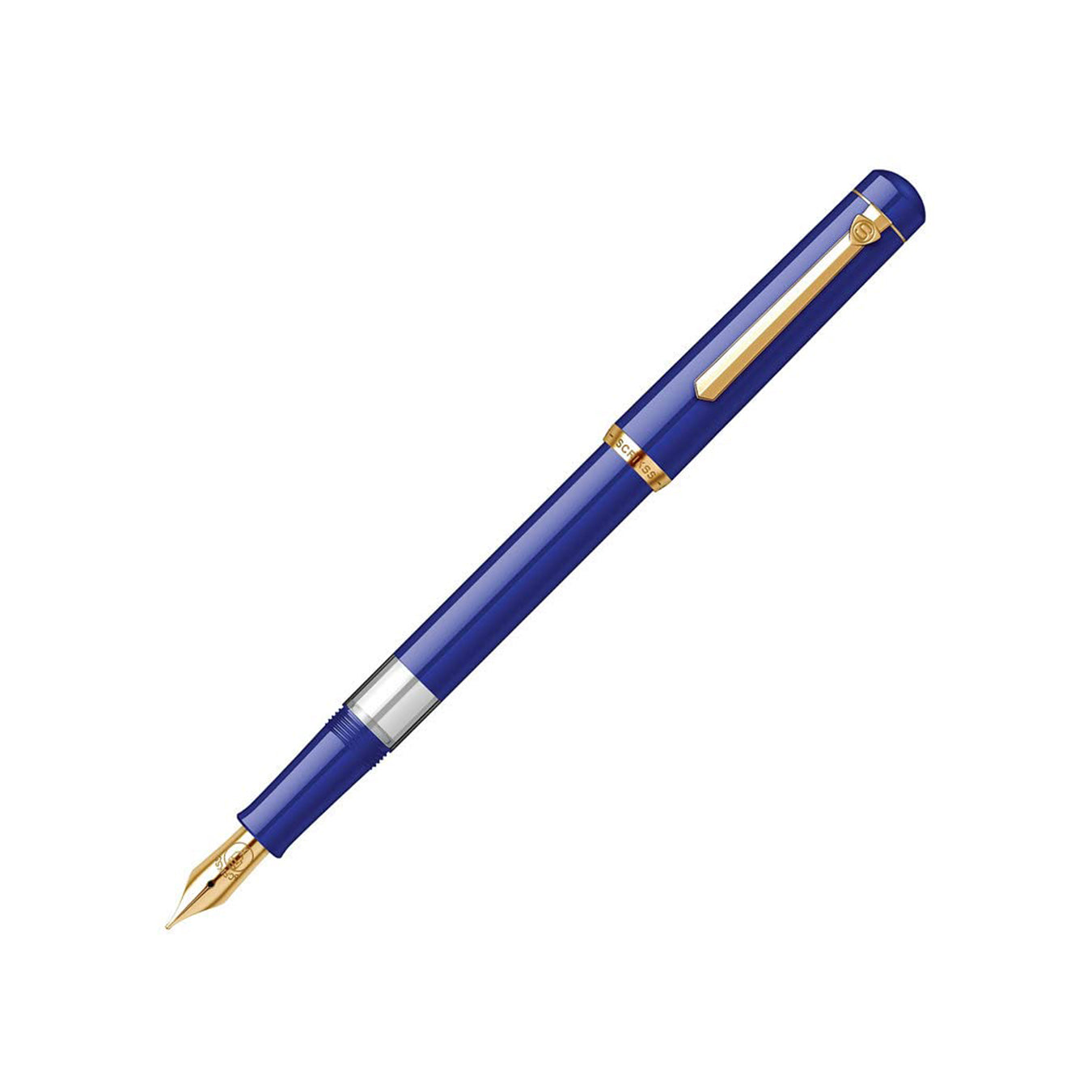 Scrikss 419 Medium Nib Fountain Pen in Blue GT on a white background