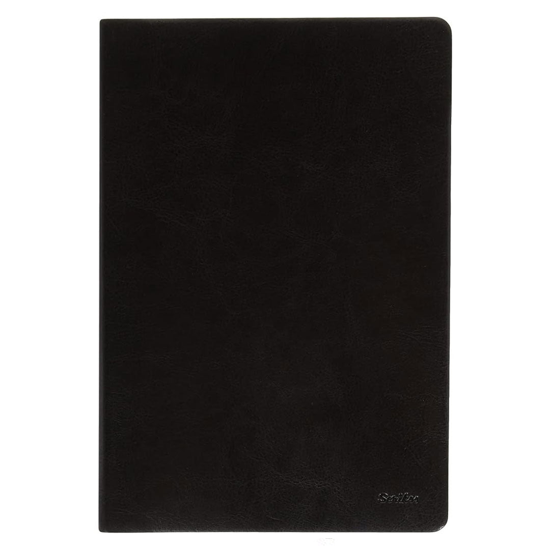 Scrikss A5 Blank Premium Notebook in Black Vinyl Leather Soft Cover on a white background