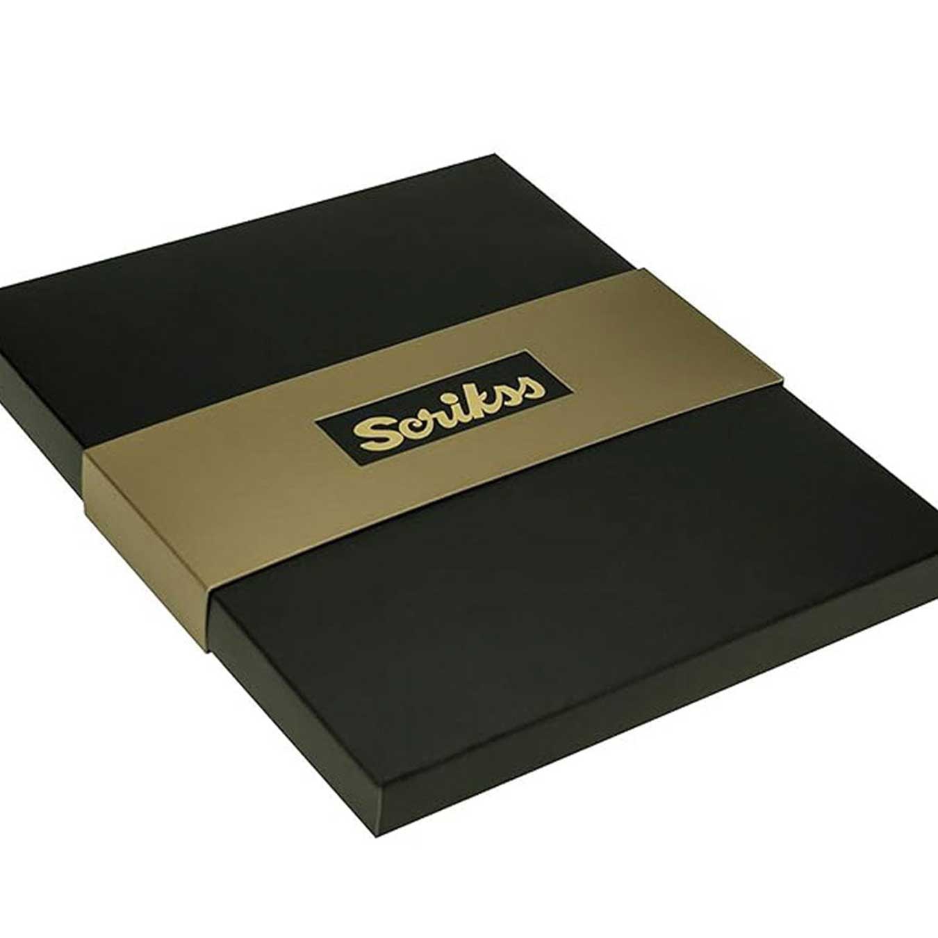 Black and gold notebook with 'Sorikss' branding on a white background