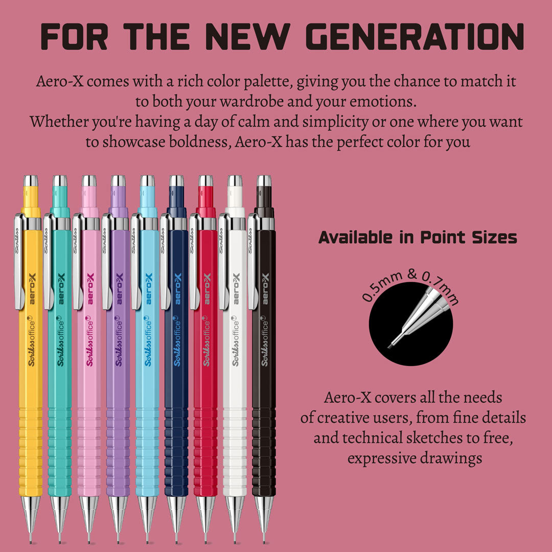 Scrikss Aero-X 0.7mm Mechanical Pencil in 9 different colours