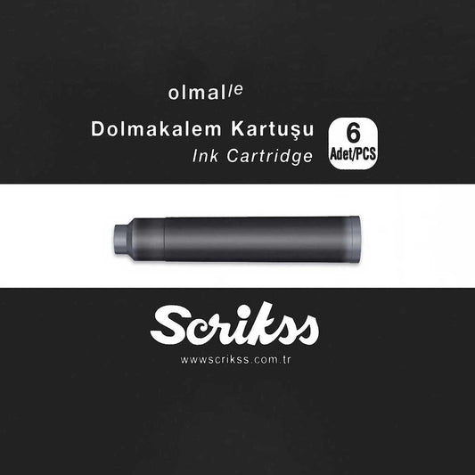Ink cartridge with 'Scrikss' branding on a black and white background
