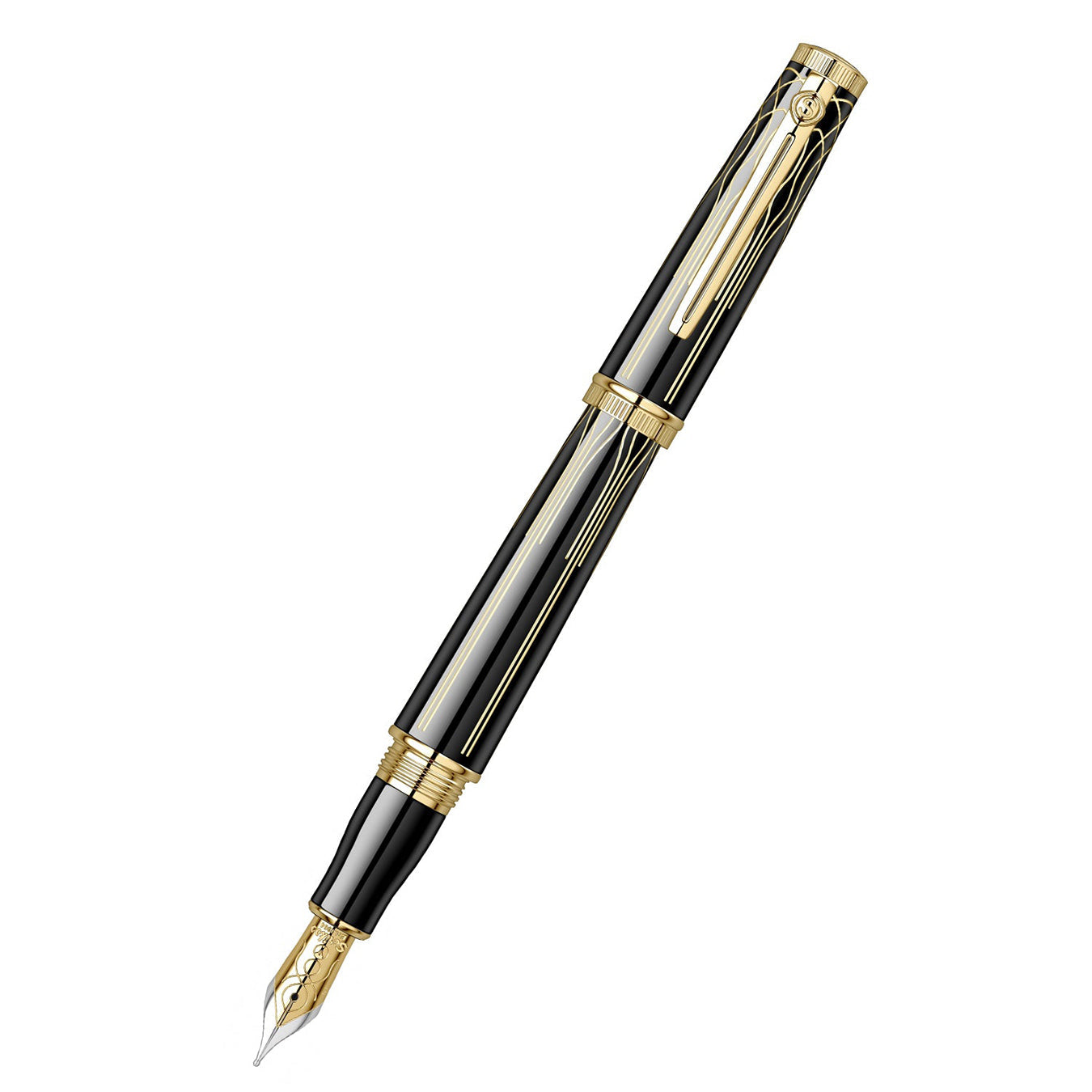 Scrikss Heritage Medium Nib Fountain Pen in Glossy Black GT on a white background