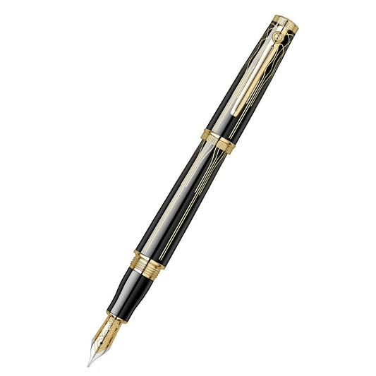 Scrikss Heritage Medium Nib Fountain Pen in Glossy Black GT on a white background
