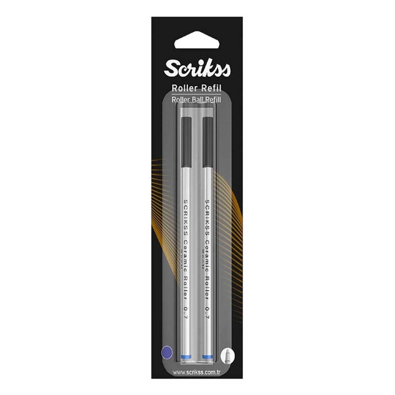Scrikss heritage blue rollerball pen refill in packaging on a white background