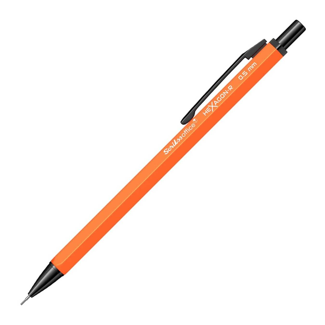 Scrikss Hexagon-R 0.5mm Mechanical Pencil in Orange on a white background