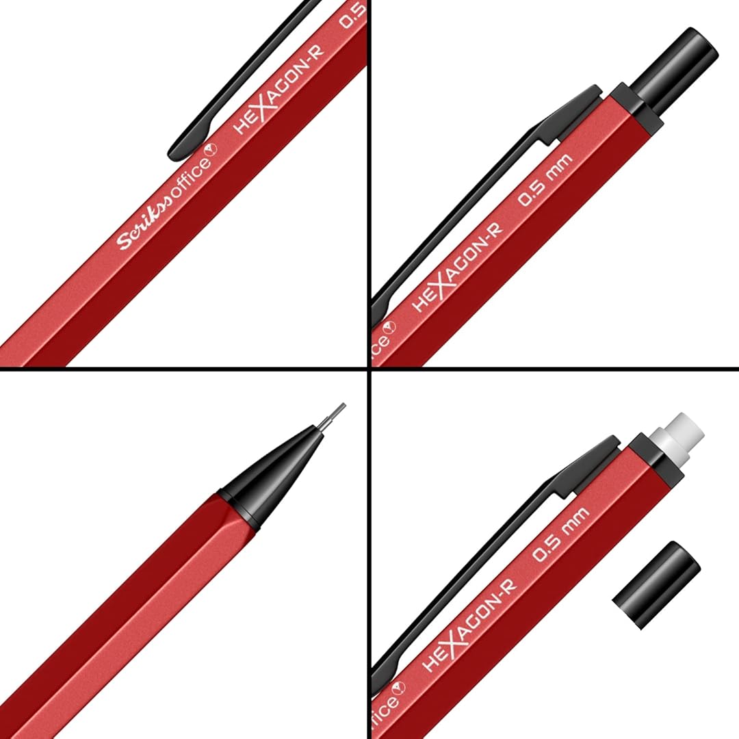 Scrikss Hexagon-R 0.5mm Mechanical Pencil in Red from all angles