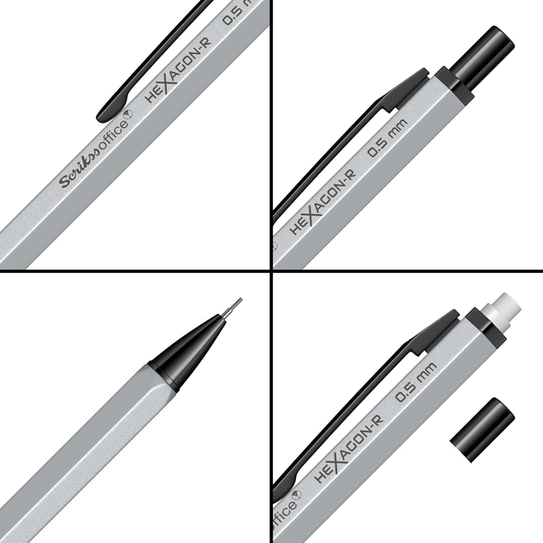 Scrikss Hexagon-R 0.5mm Mechanical Pencil in Silver from all angles