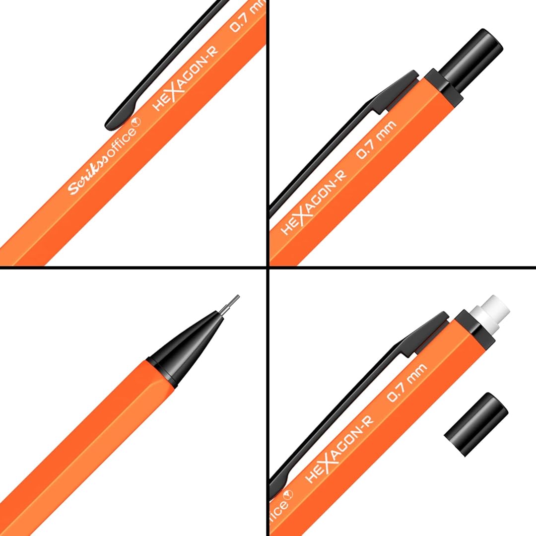Scrikss Hexagon-R 0.7mm Mechanical Pencil in Orange from all angles