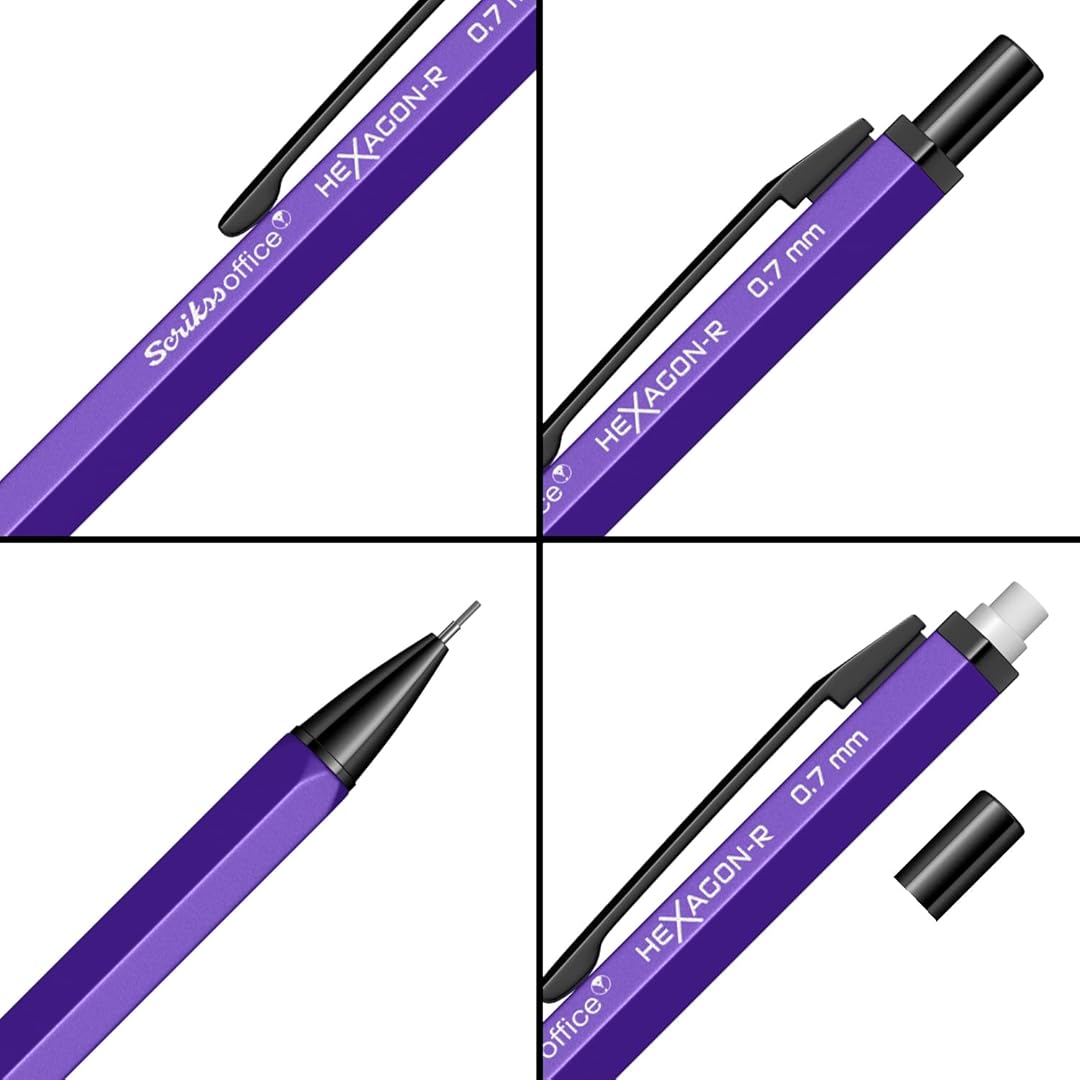 Scrikss Hexagon-R 0.7mm Mechanical Pencil in Purple from all angles