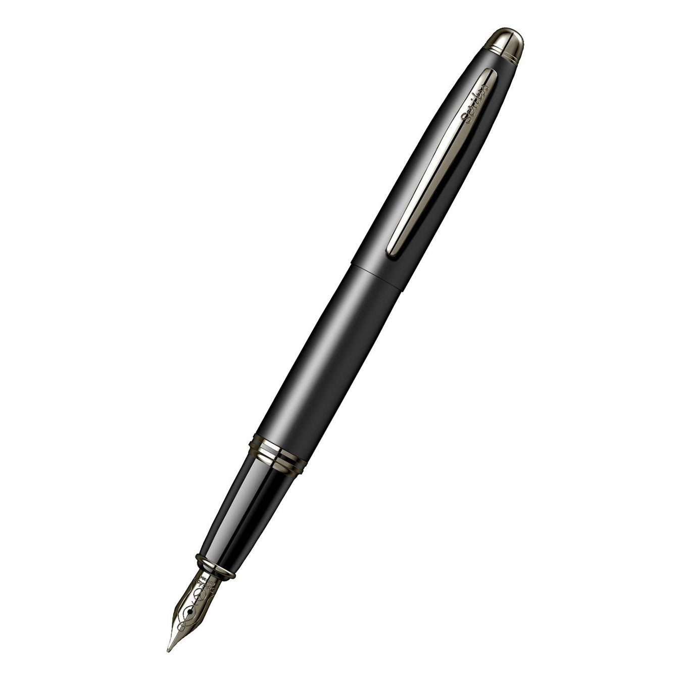 Scrikss Knight 88 Medium Nib Fountain Pen in Matte Black on a white background
