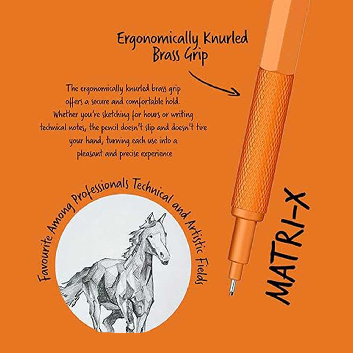 Scrikss Matri-X 0.7mm Mechanical Pencil in Orange with details