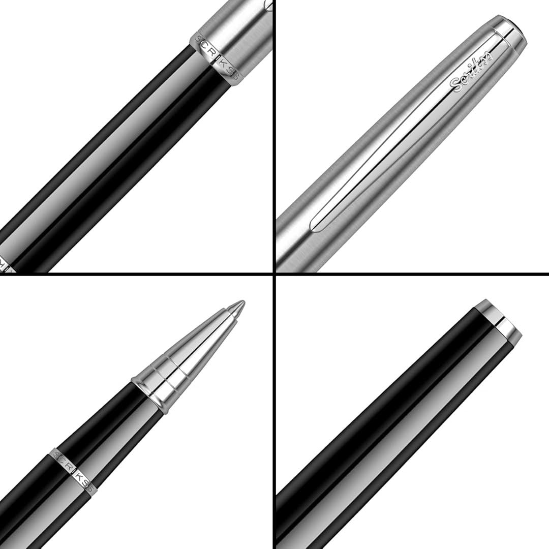 Scrikss Metropolis 800 Rollerball Pen in Black Chrome shown from all angle