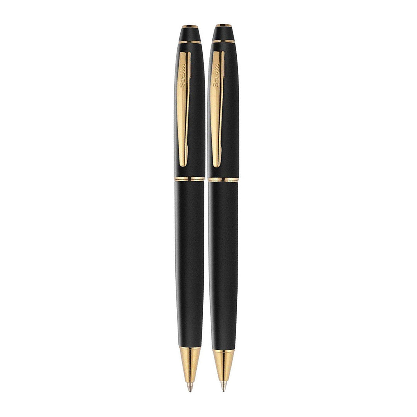 Scrikss Noble 35 Ballpoint & Mechanical Pencil Set in Matte Black GT(Gold Trim)