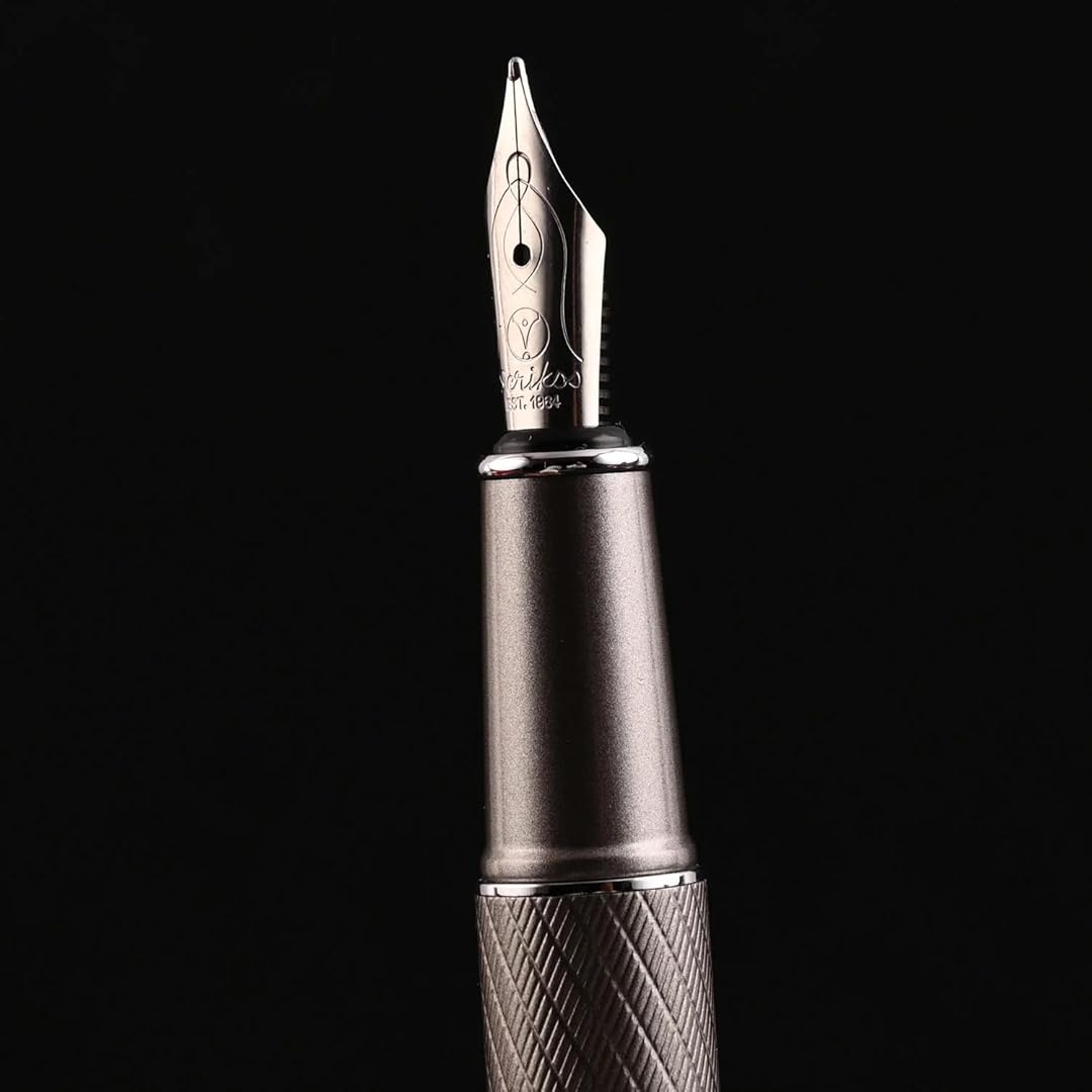 Scrikss Noble 35 Medium nib Fountain Pen Nib in Matte Titanium on a black background