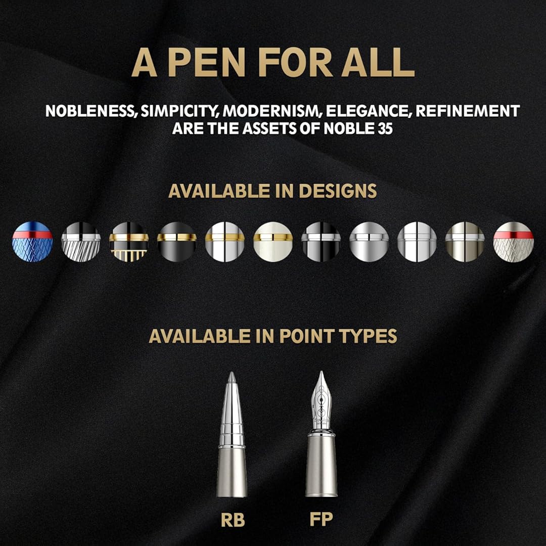 image showing all details and design variations and point types about scrikss noble 35 fountain pen