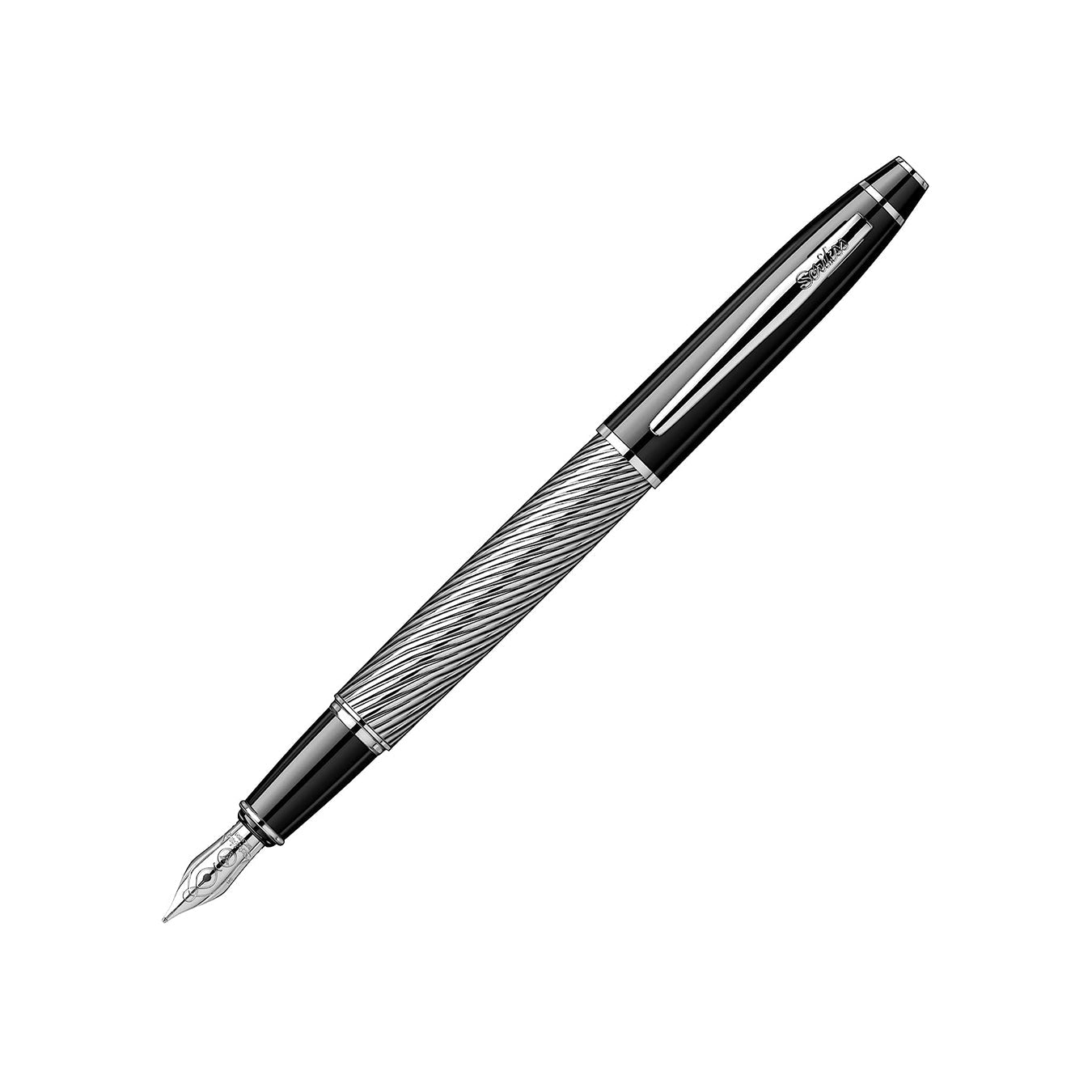 Scrikss Noble 35 Medium nib Fountain Pen in Spiral Black Chrome GT