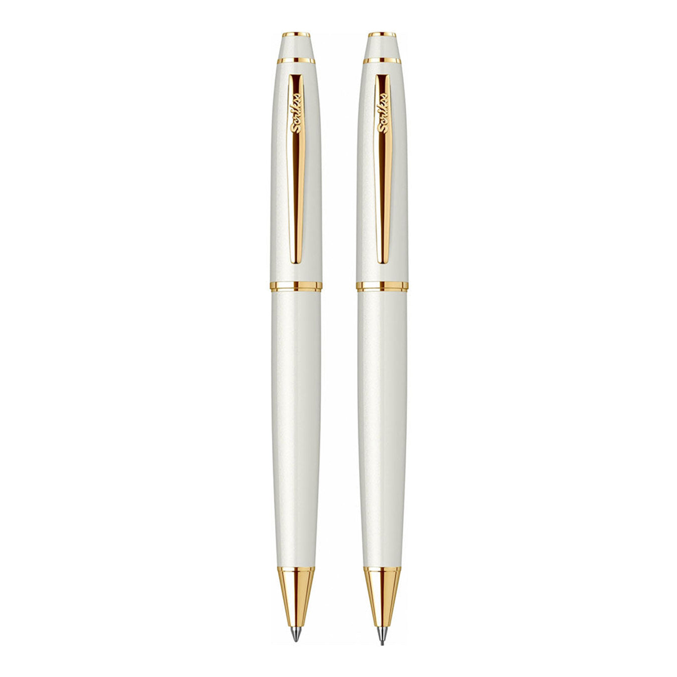 Scrikss Noble 35 Ballpoint Pen & Mechanical Pencil Set in White Gold