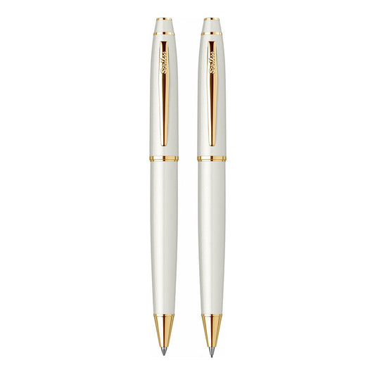 Scrikss Noble 35 Ballpoint Pen & Mechanical Pencil Set in White Gold