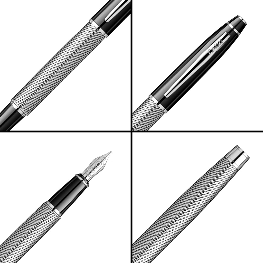 Scrikss Noble 35 Broad nib Fountain Pen - Spiral Black Chrome GT