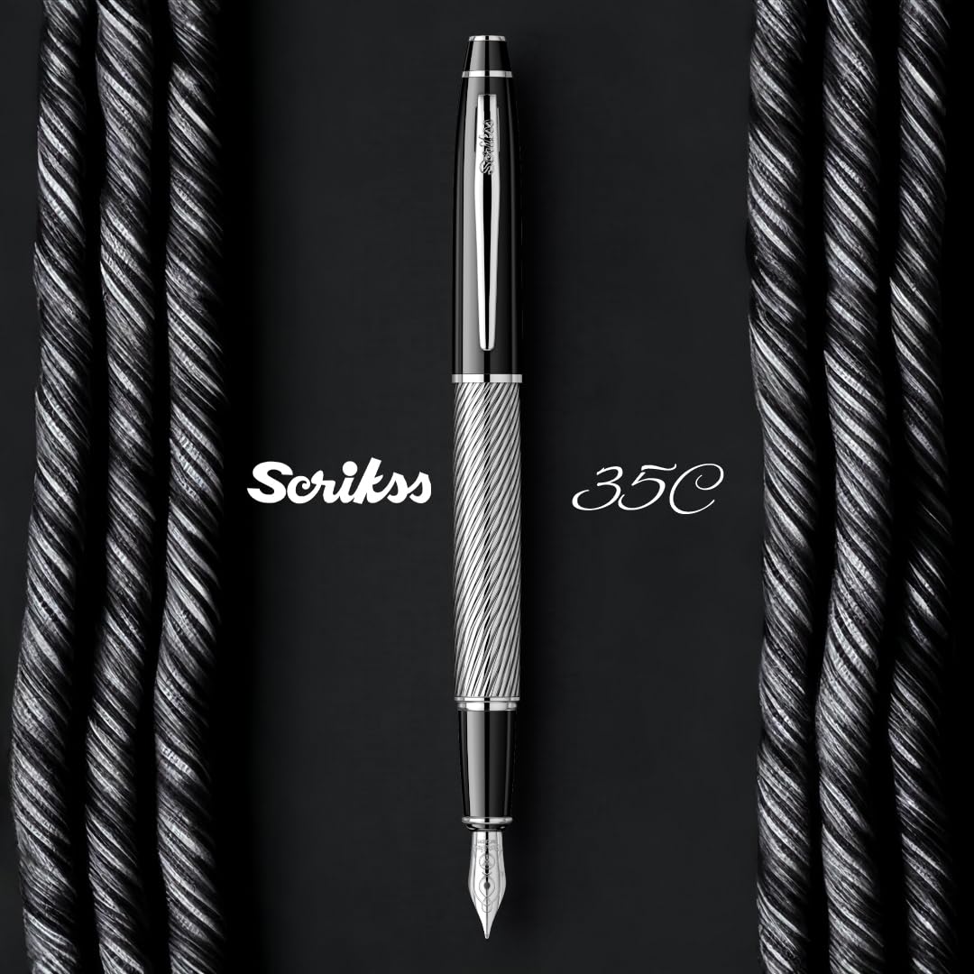 Scrikss Noble 35 Broad nib Fountain Pen - Spiral Black Chrome GT