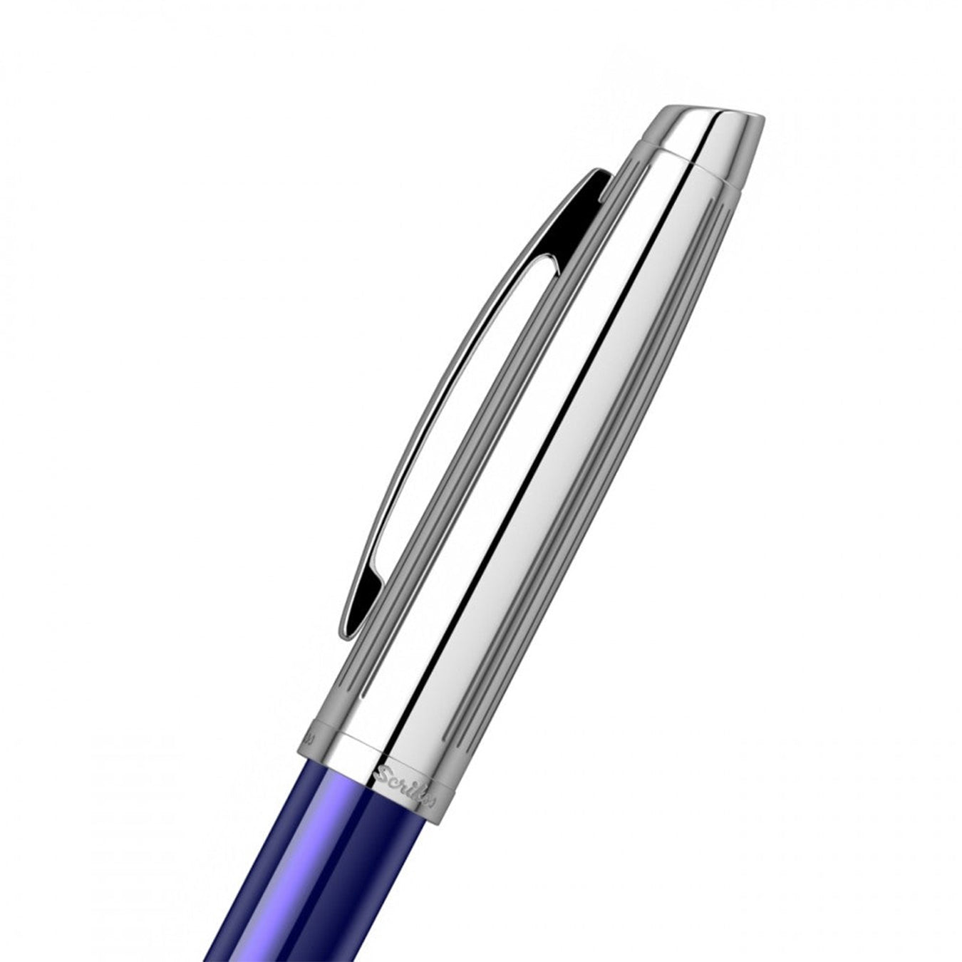 scrikss oscar 39 rollerball Pen with a silver cap and blue body on a white background