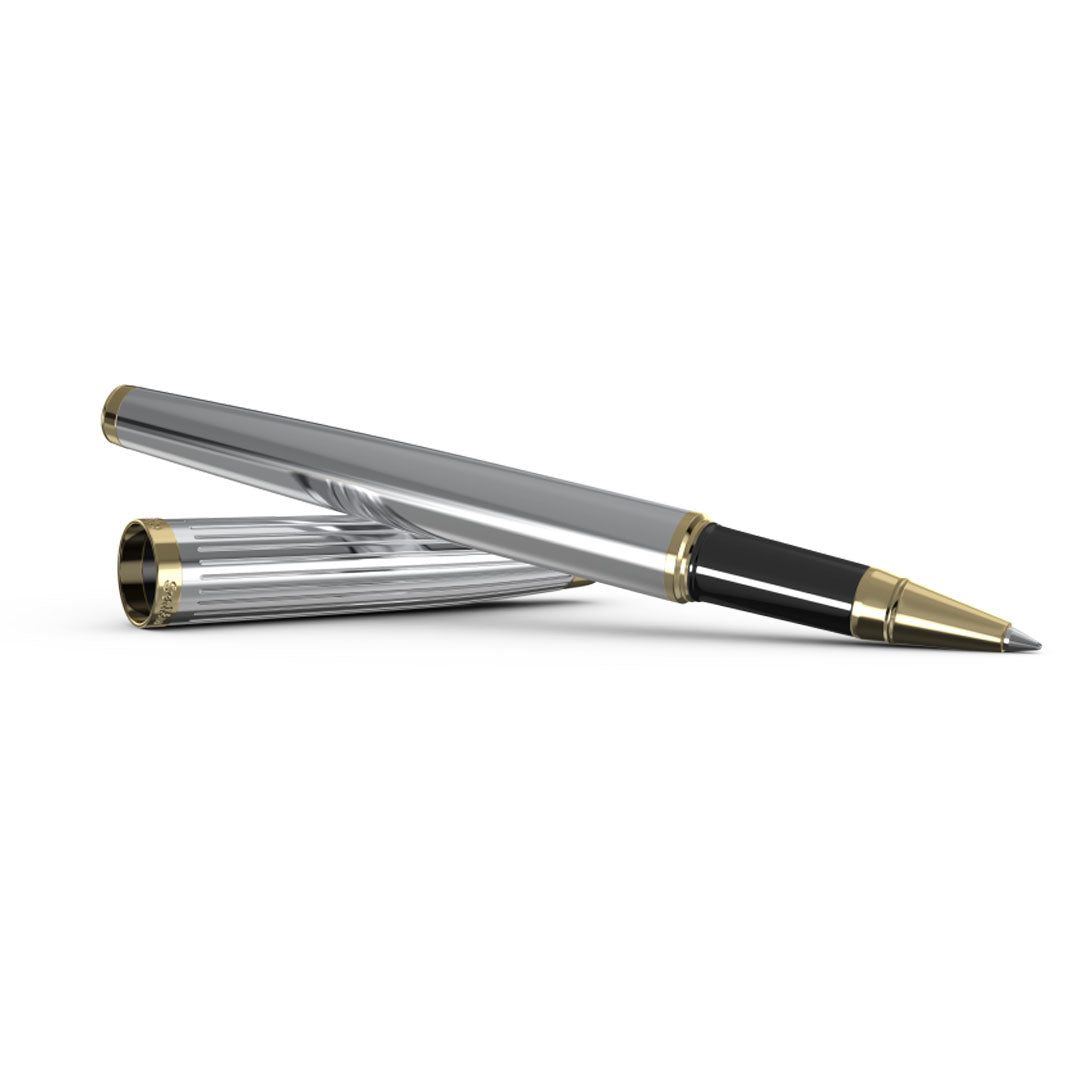 Scrikss Oscar 39 Rollerball Pen with gold accents on a white background showing side angle
