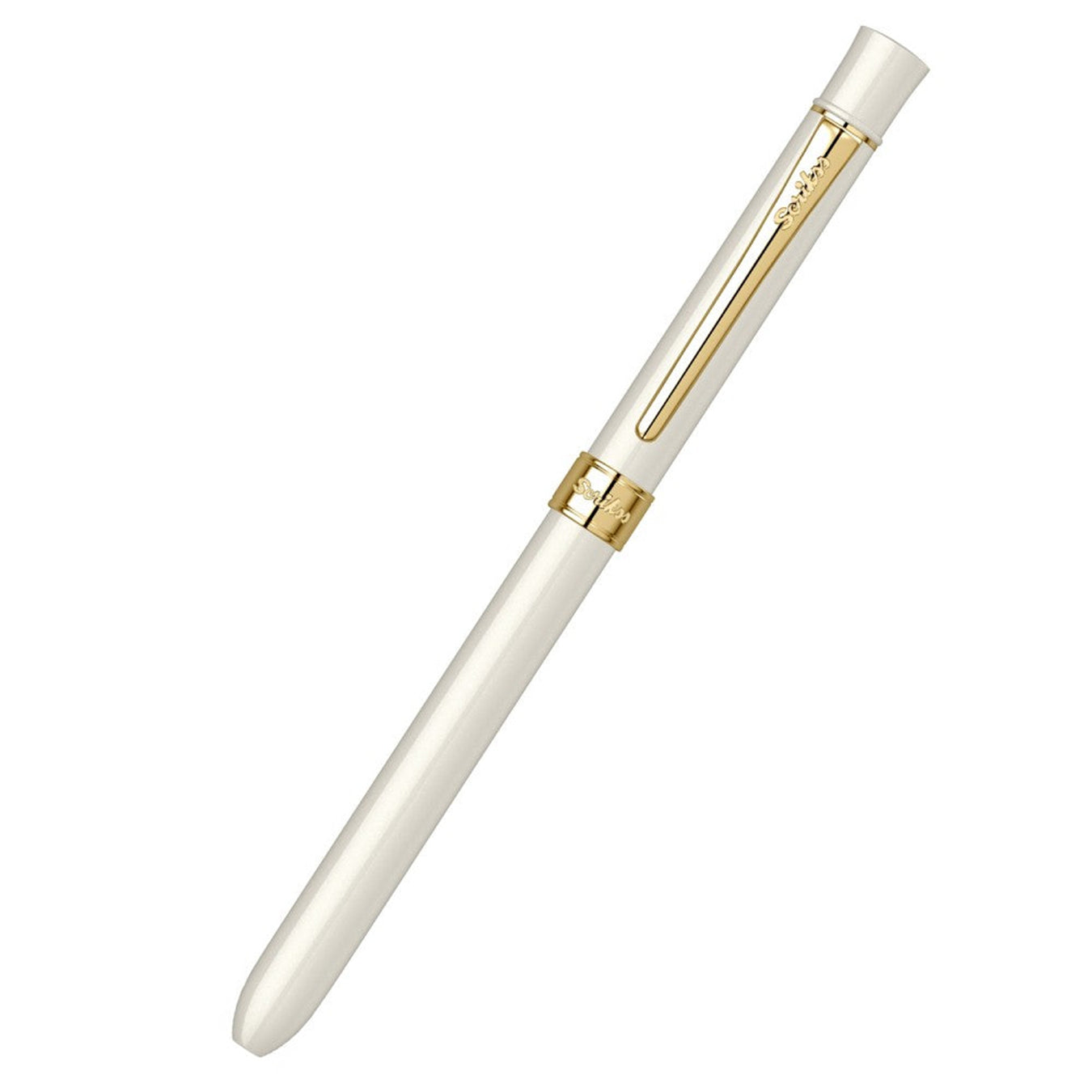 Scrikss Trio 93 Multi Function Pen in Ivory Gold GT on a white background